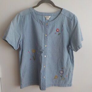 Christopher & Banks Shirt - Blue - Medium - Short Sleeve - Flower - (407)